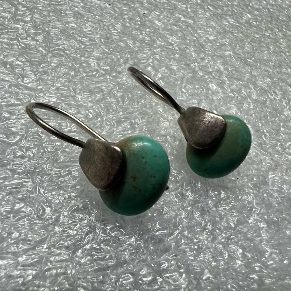 Vintage Sterling Silver Green Stone Earrings - image 1