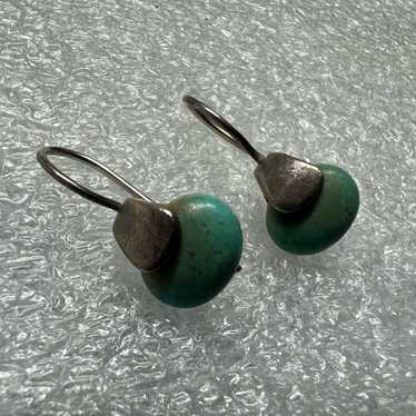 Vintage Sterling Silver Green Stone Earrings - image 1