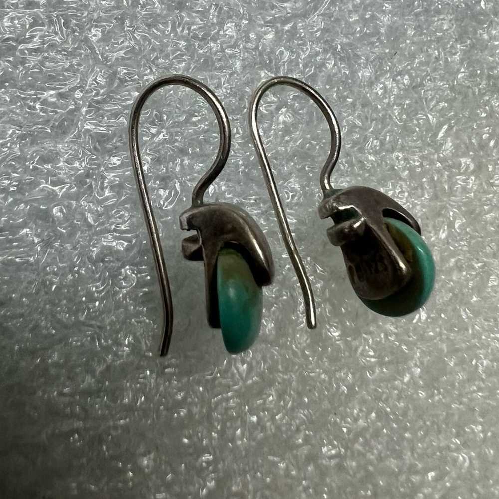 Vintage Sterling Silver Green Stone Earrings - image 3