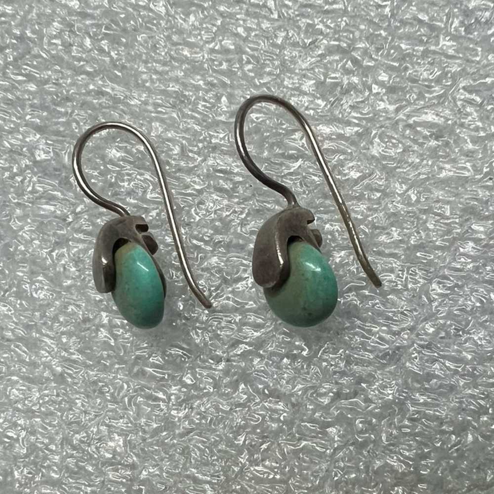 Vintage Sterling Silver Green Stone Earrings - image 4