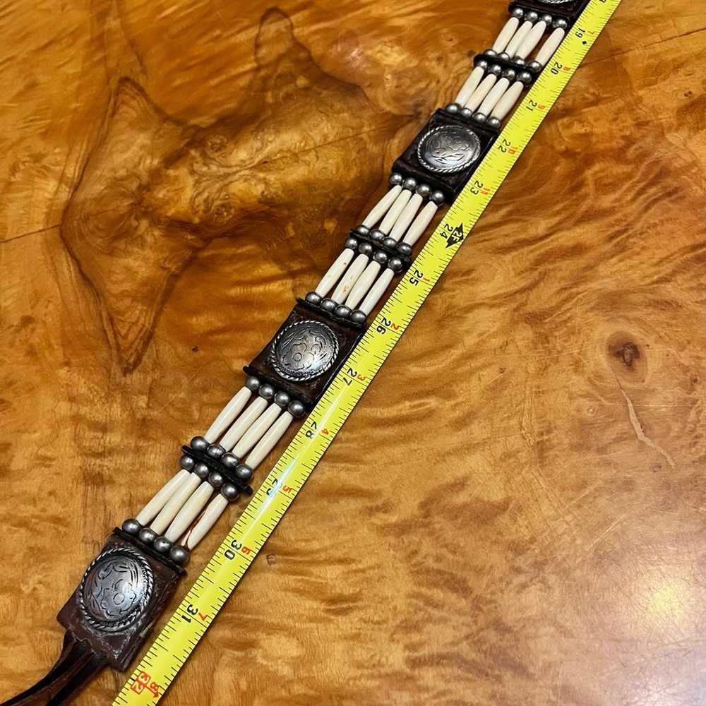 Vintage Leather Tie Belt with Beads and Silver - image 10