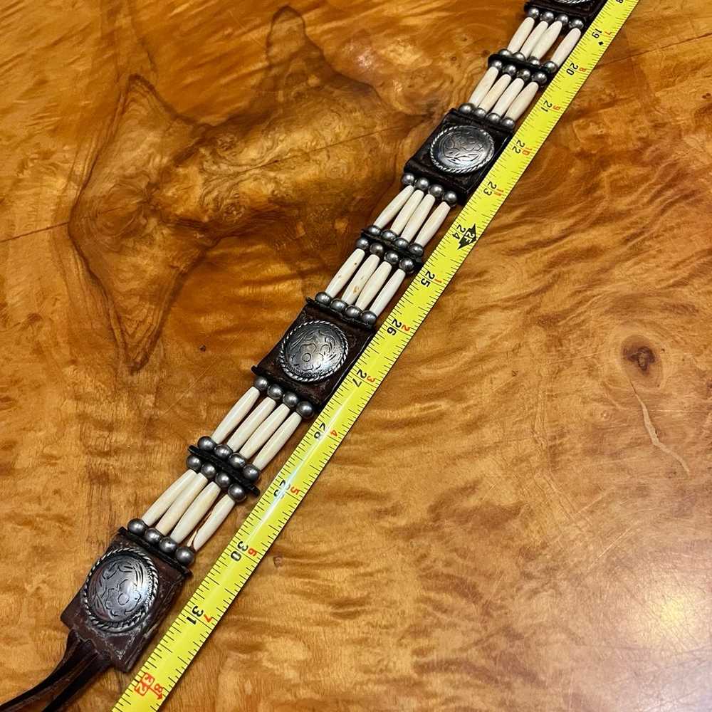 Vintage Leather Tie Belt with Beads and Silver - image 11