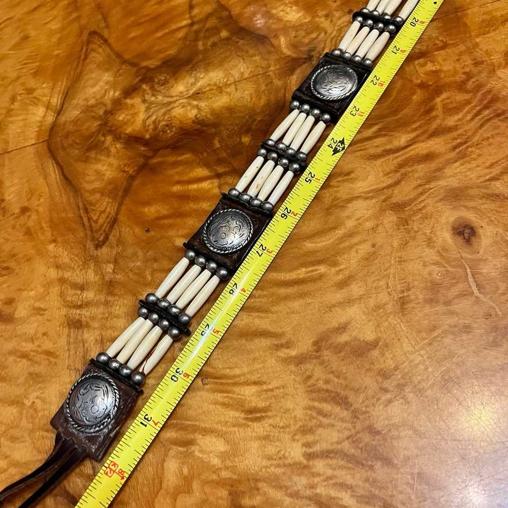 Vintage Leather Tie Belt with Beads and Silver - image 9