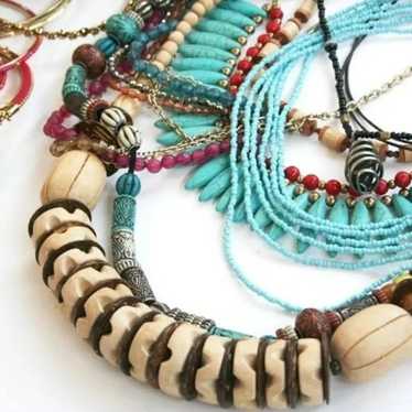 16 Bohemian jewelry lot colorful aqua turquoise r… - image 1