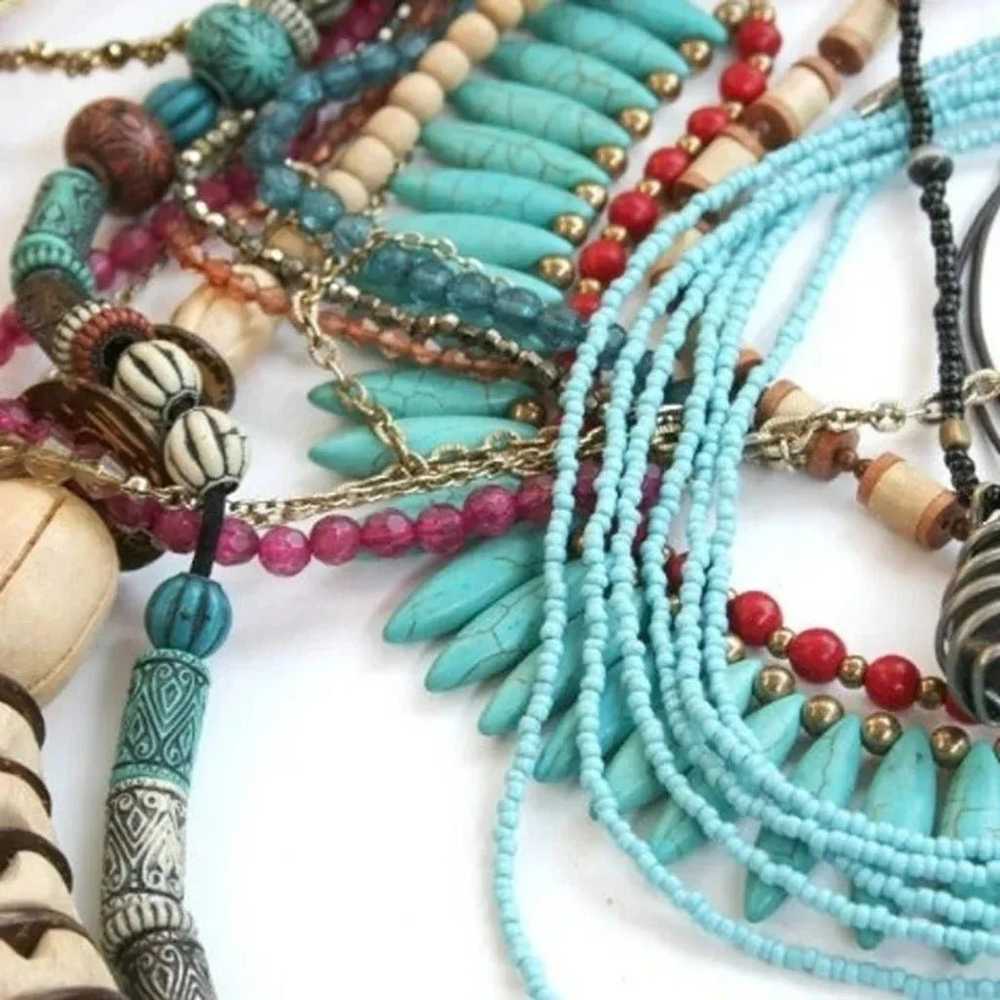 16 Bohemian jewelry lot colorful aqua turquoise r… - image 2