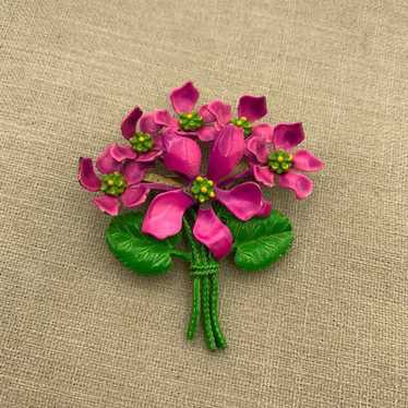 Woman’s neon Vintage metal pink 1980s flower broo… - image 1