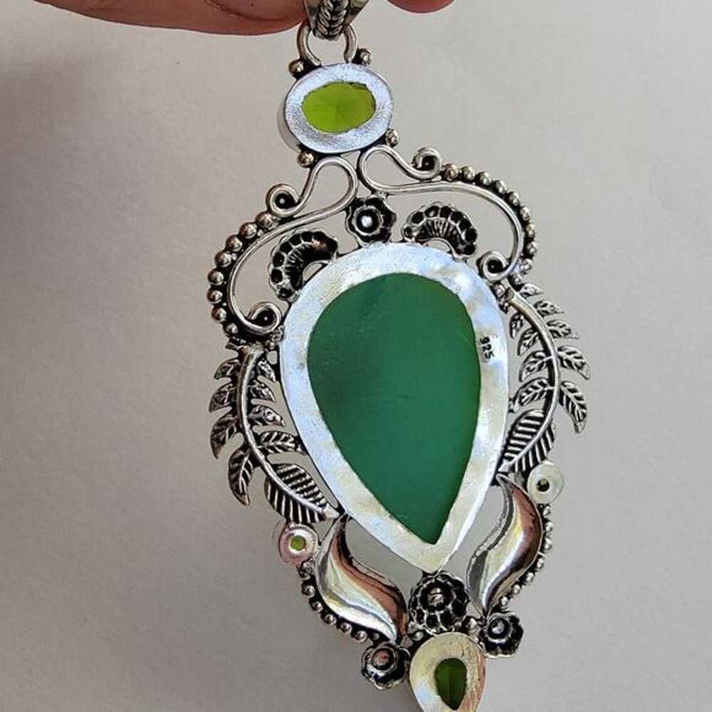 Green Onyx Simulated Sterling Silver Pendant Neck… - image 10