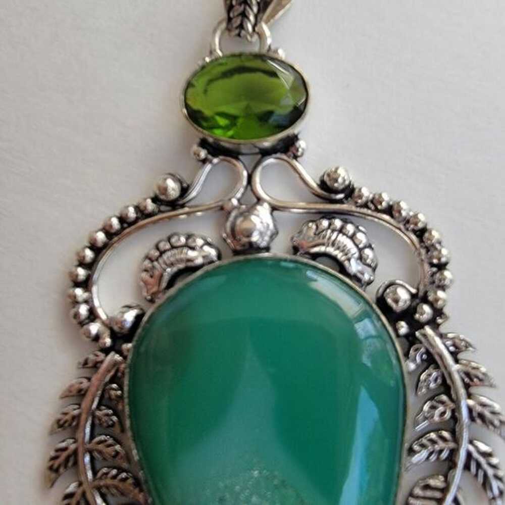 Green Onyx Simulated Sterling Silver Pendant Neck… - image 11