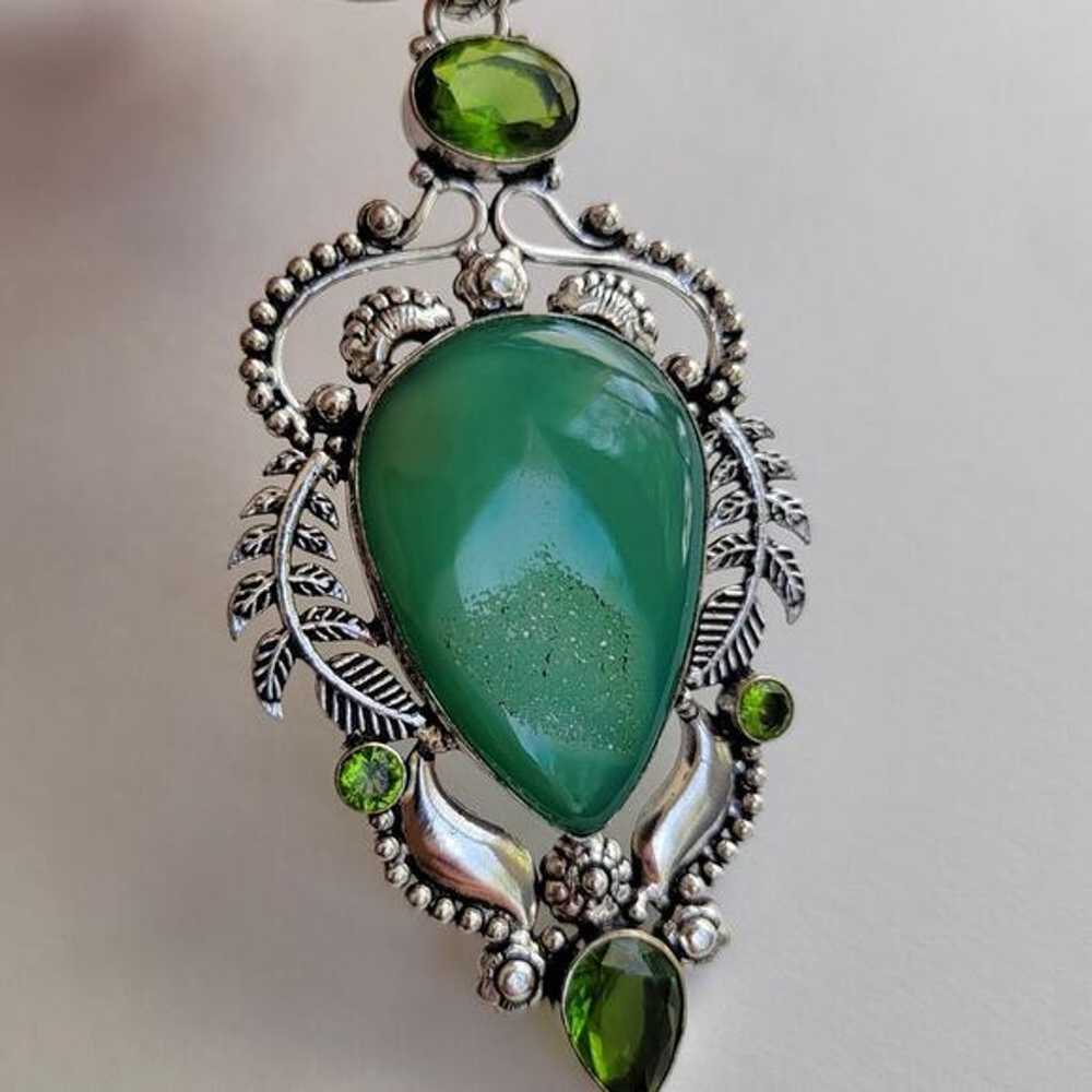 Green Onyx Simulated Sterling Silver Pendant Neck… - image 12