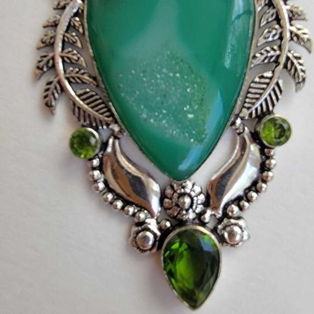 Green Onyx Simulated Sterling Silver Pendant Neck… - image 3