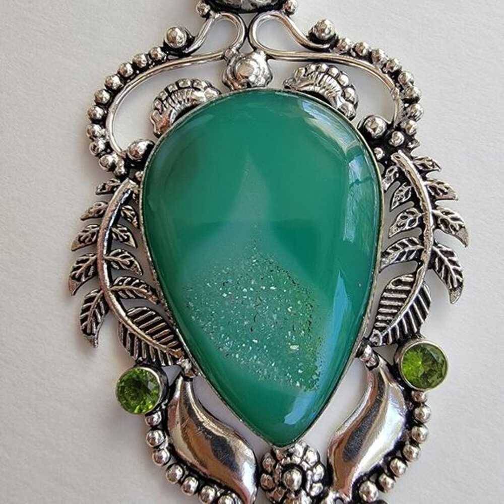 Green Onyx Simulated Sterling Silver Pendant Neck… - image 5