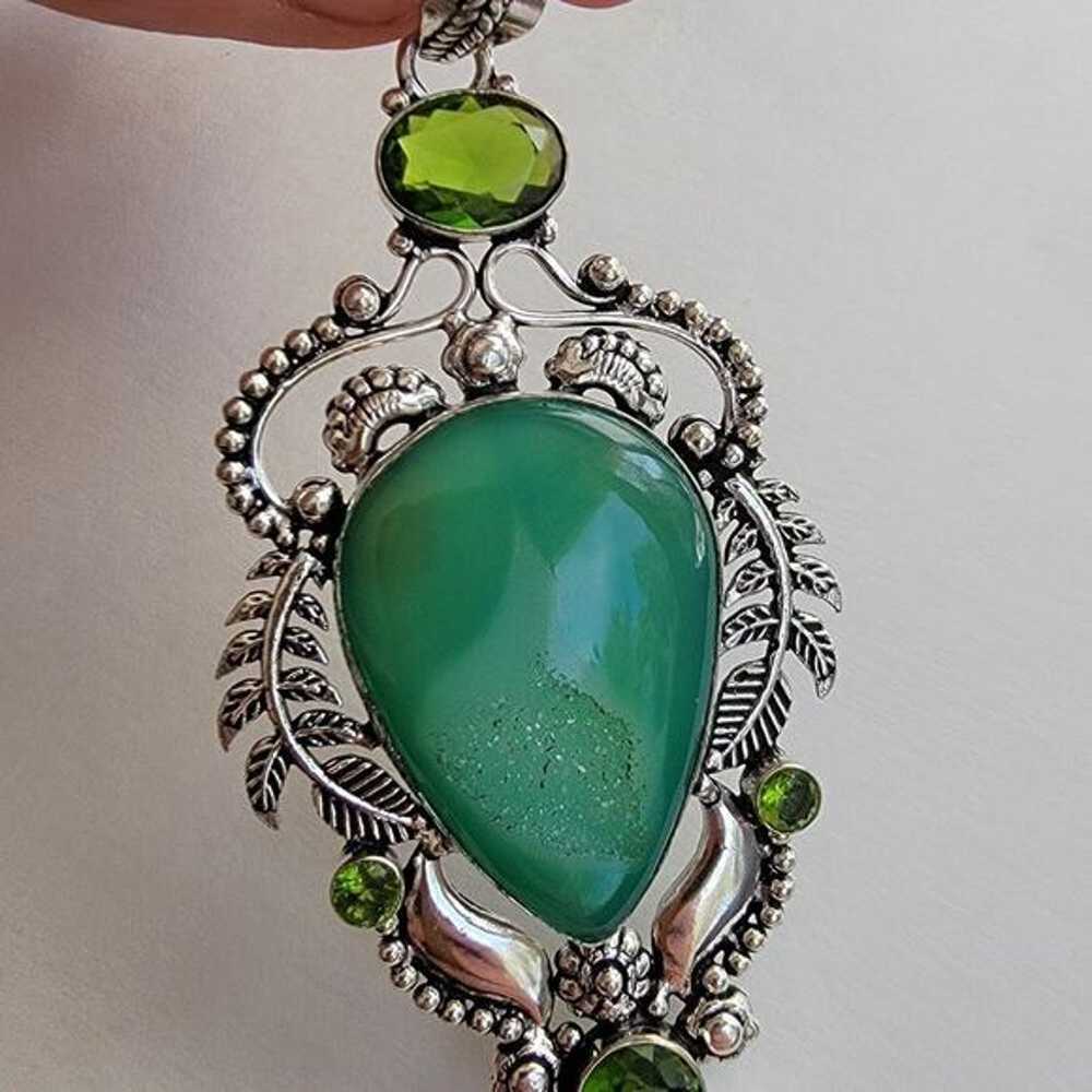 Green Onyx Simulated Sterling Silver Pendant Neck… - image 6