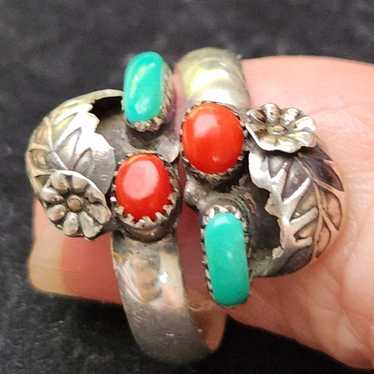 P.D. Coonis Sterling Turquoise and Coral Ring - image 1