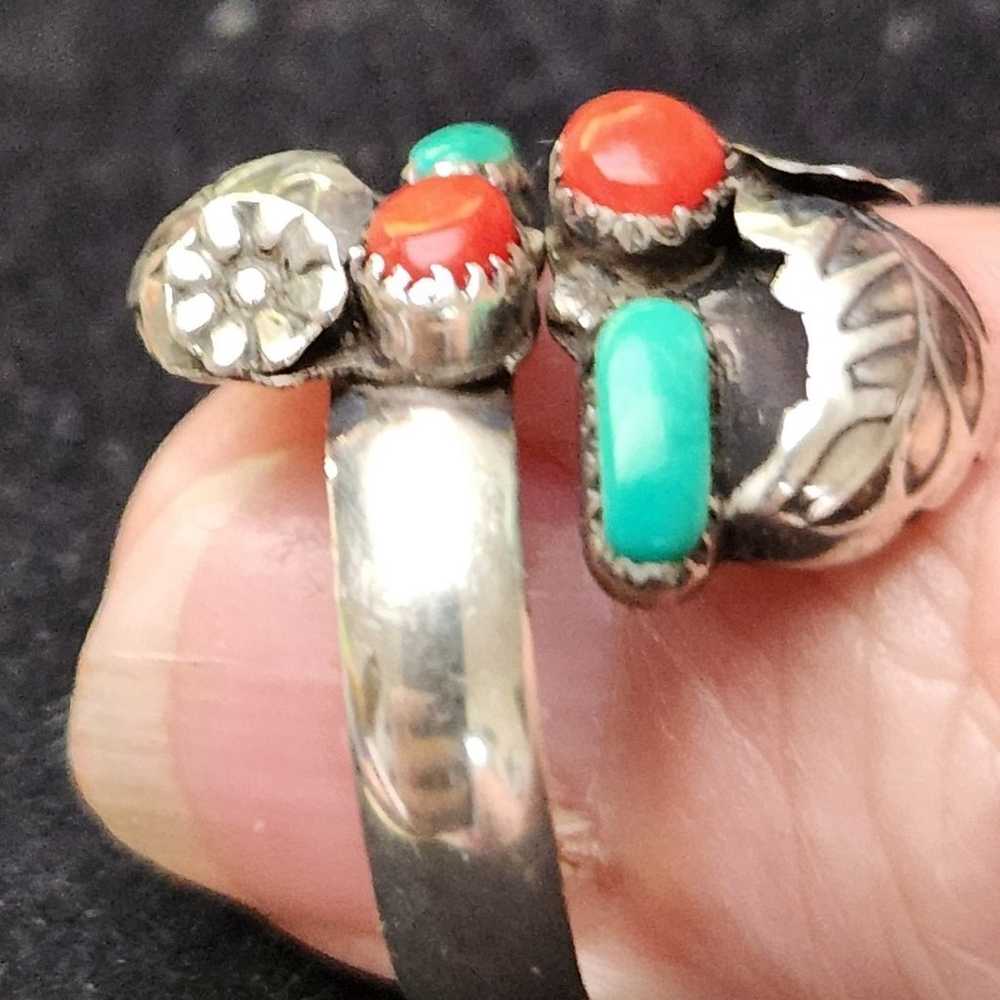 P.D. Coonis Sterling Turquoise and Coral Ring - image 3