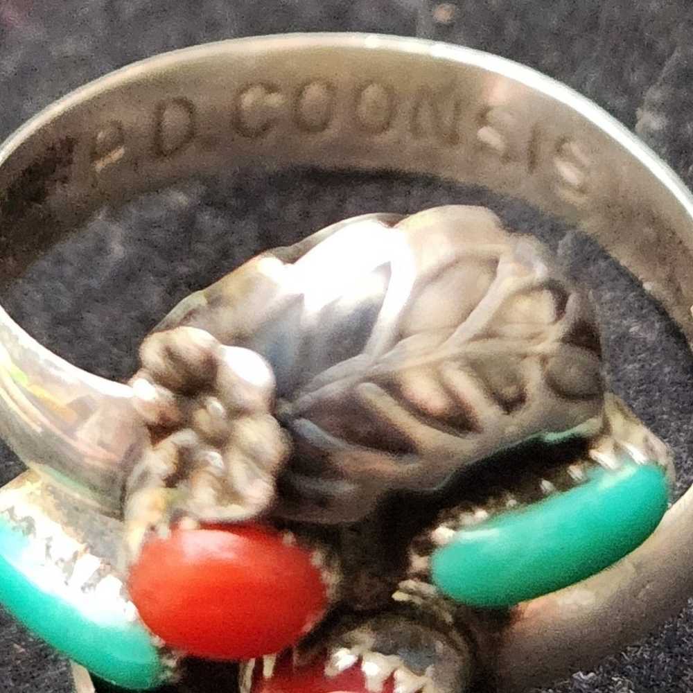 P.D. Coonis Sterling Turquoise and Coral Ring - image 4