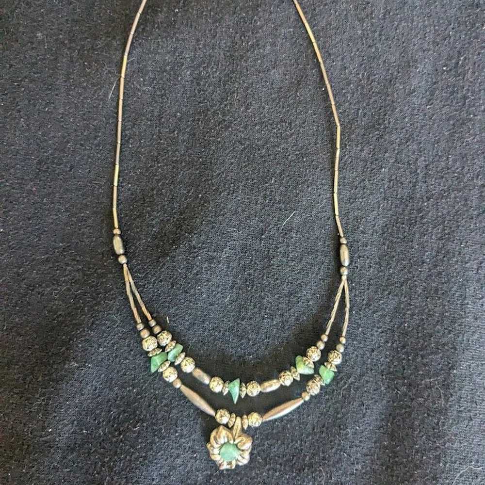 Vintage Native American Silver Green Hand Made Je… - image 2