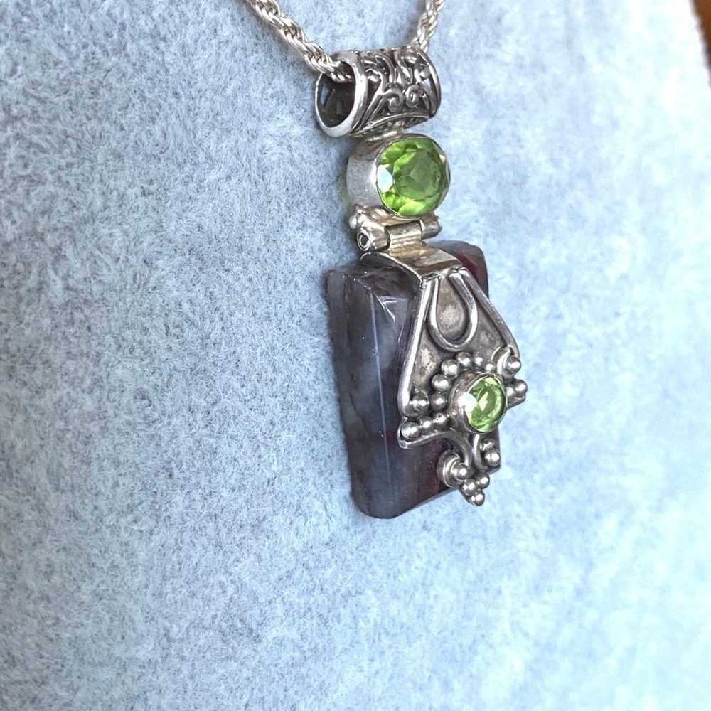 Vintage Labradorite Slab+Green Glass Pendant Ster… - image 3