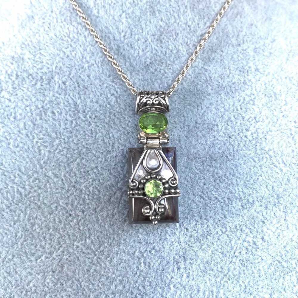 Vintage Labradorite Slab+Green Glass Pendant Ster… - image 5