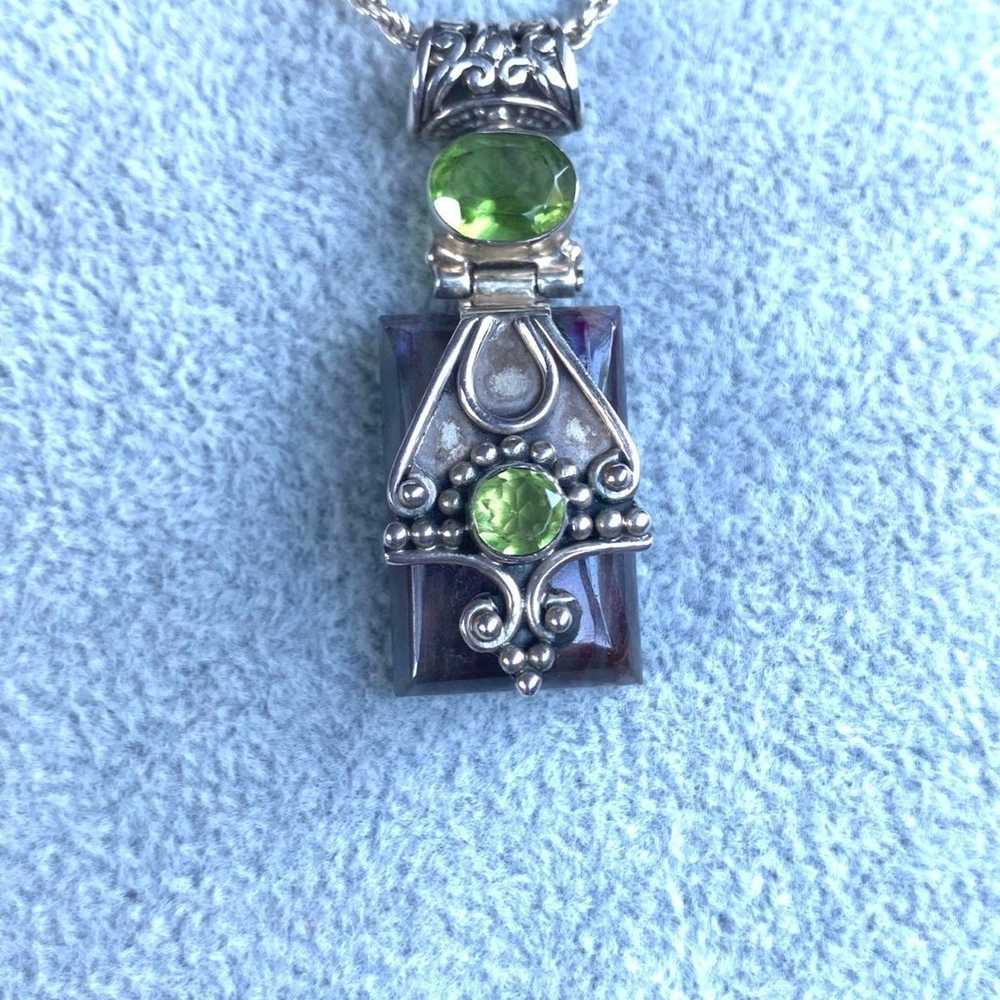 Vintage Labradorite Slab+Green Glass Pendant Ster… - image 7