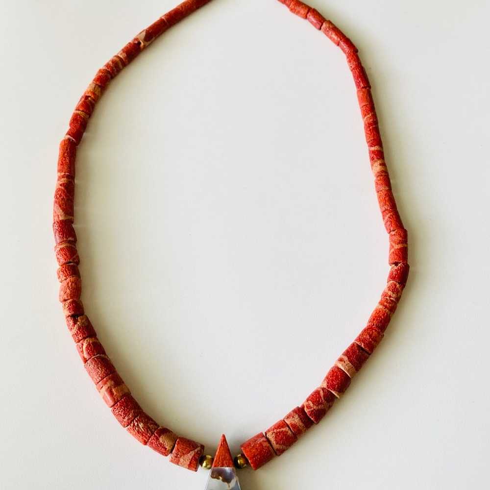 Vintage natural coral mother of pearl Necklace - image 1