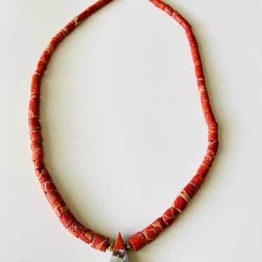 Vintage natural coral mother of pearl Necklace - image 1