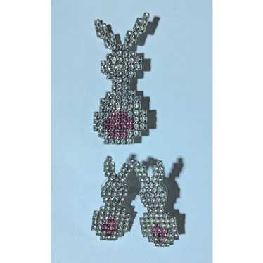 Bauer Vintage Rhinestone Rabbit Pierced Earrings … - image 1