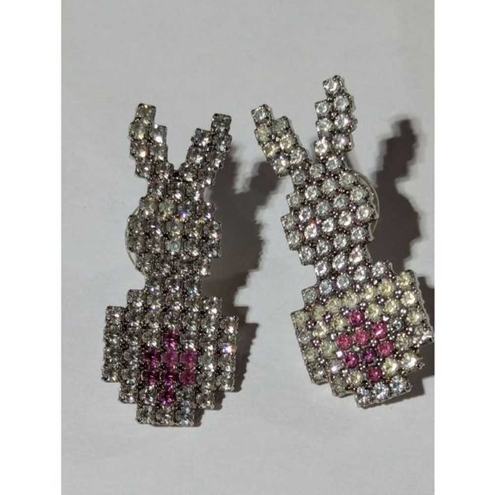 Bauer Vintage Rhinestone Rabbit Pierced Earrings … - image 7