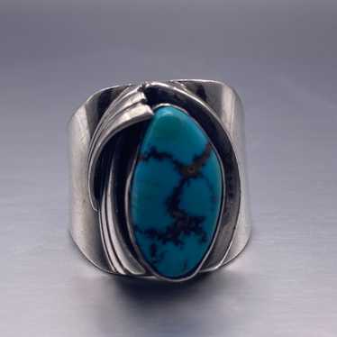 Vintage Sterling Silver Mens Turquoise Ring - image 1