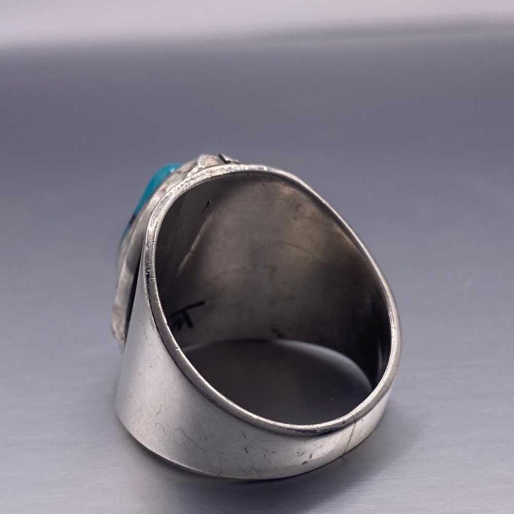 Vintage Sterling Silver Mens Turquoise Ring - image 4