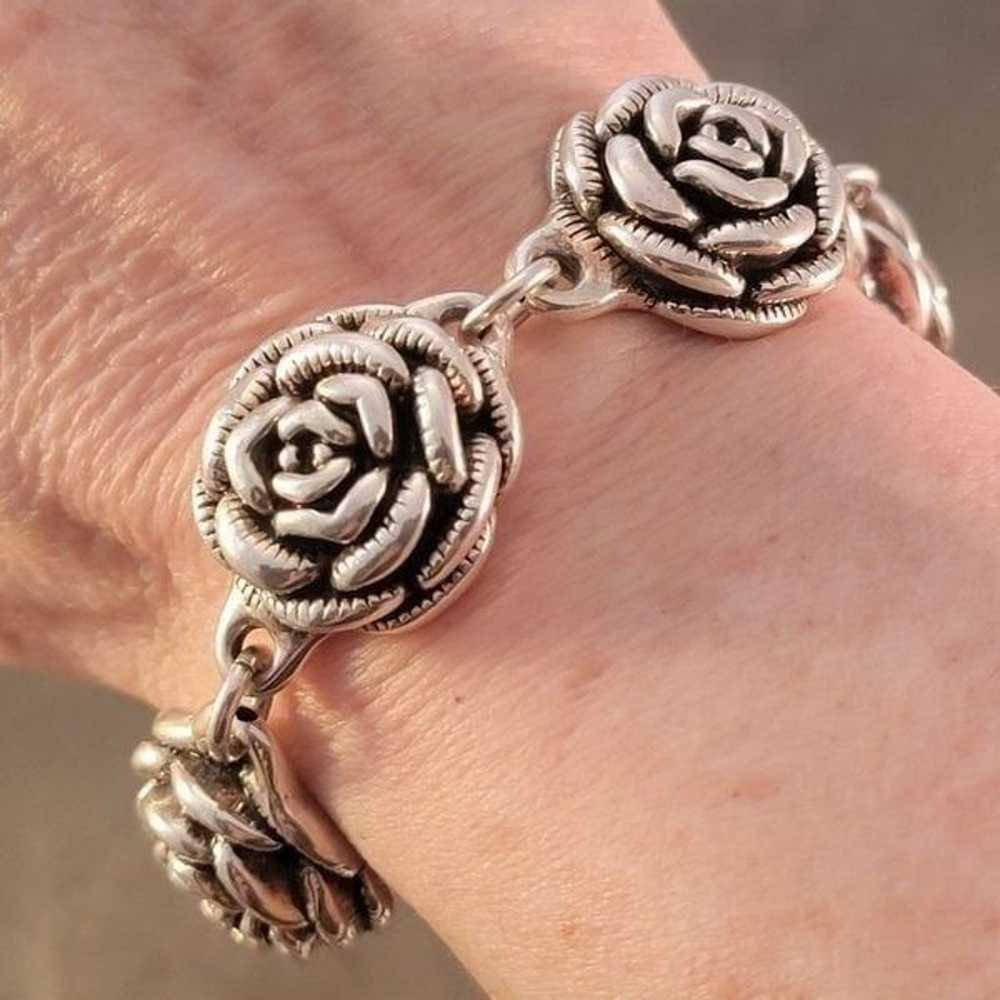 Vintage Sterling 3D Rose Flower Design Link Brace… - image 2