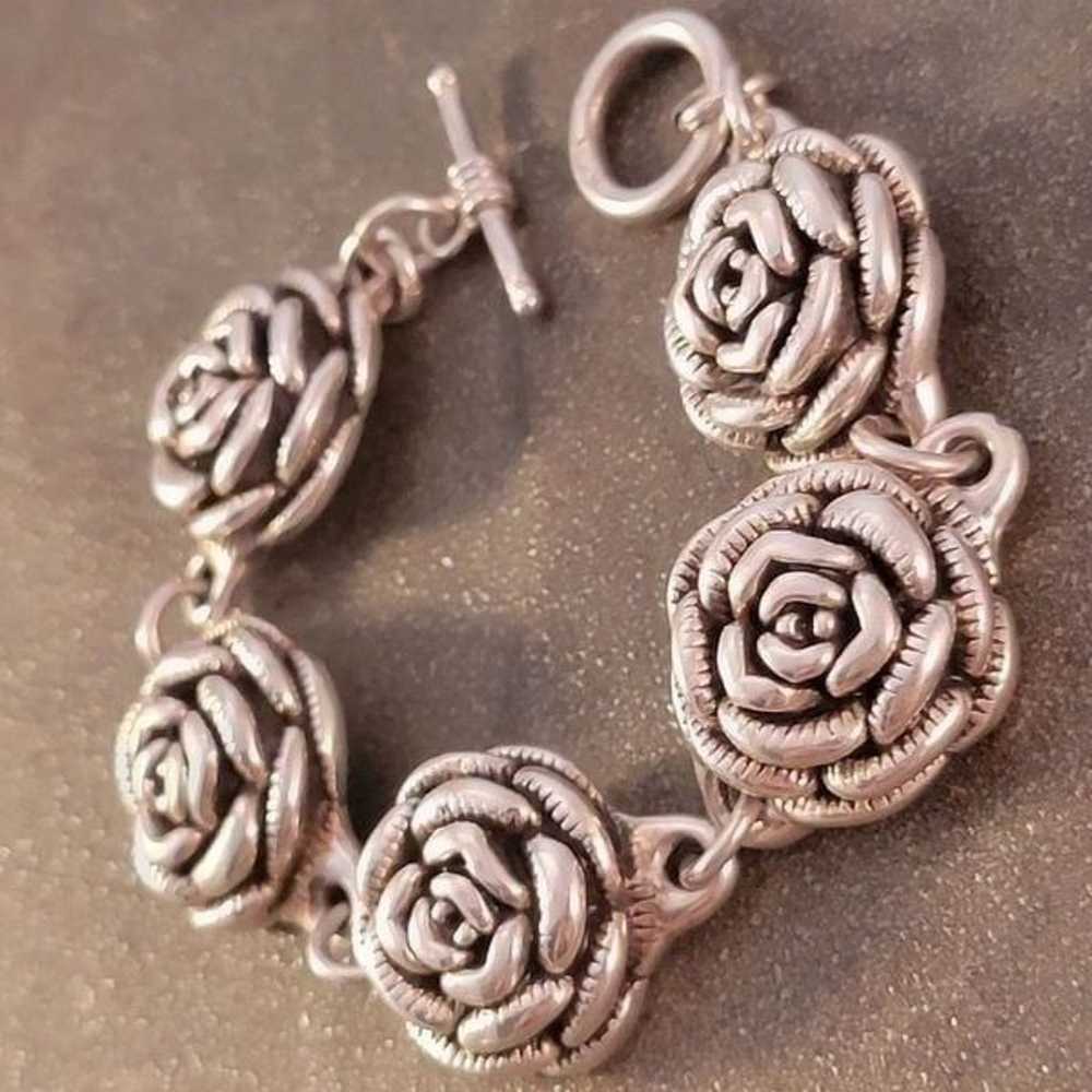 Vintage Sterling 3D Rose Flower Design Link Brace… - image 4