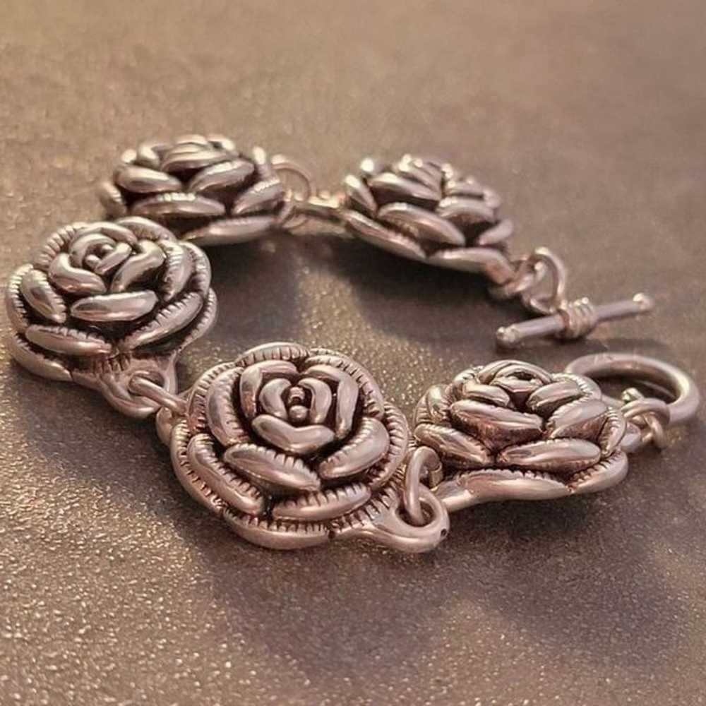 Vintage Sterling 3D Rose Flower Design Link Brace… - image 5