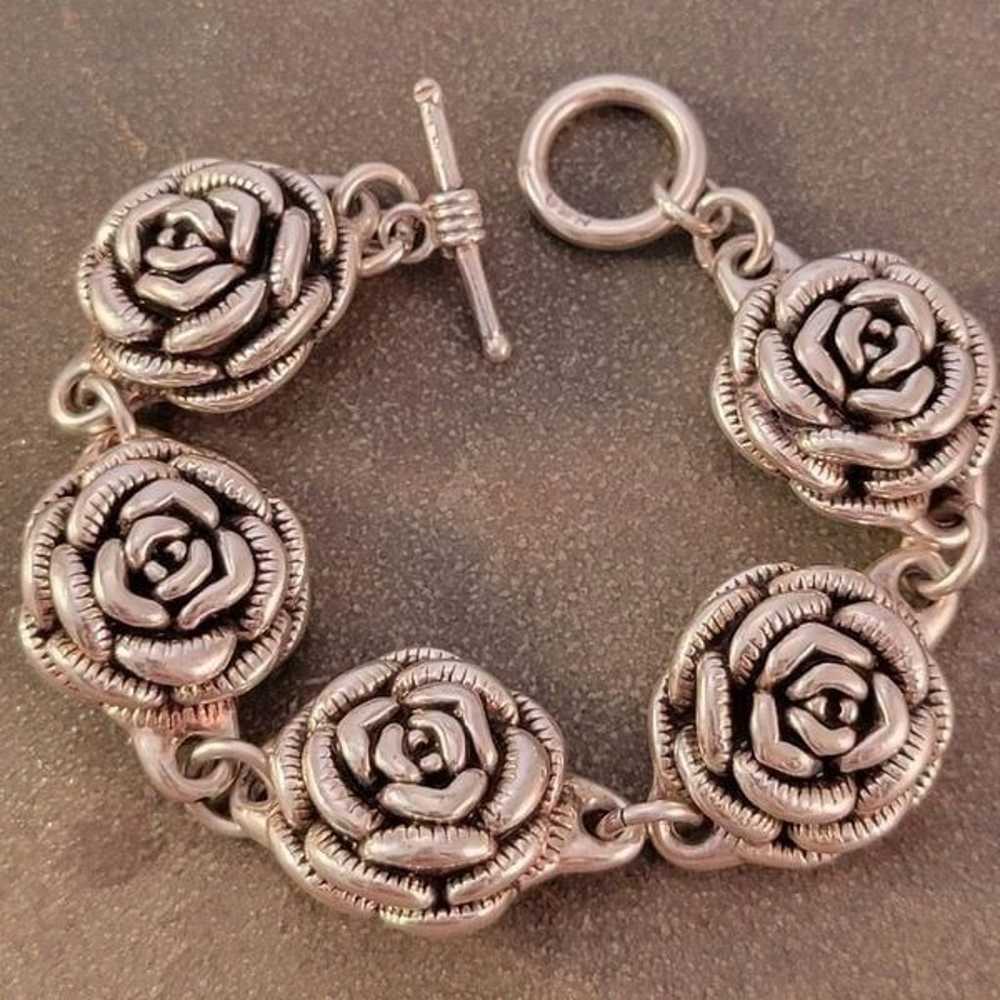 Vintage Sterling 3D Rose Flower Design Link Brace… - image 6