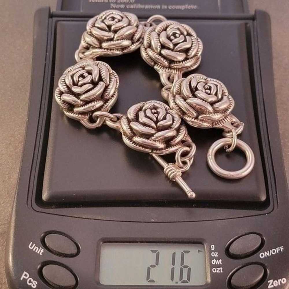 Vintage Sterling 3D Rose Flower Design Link Brace… - image 9