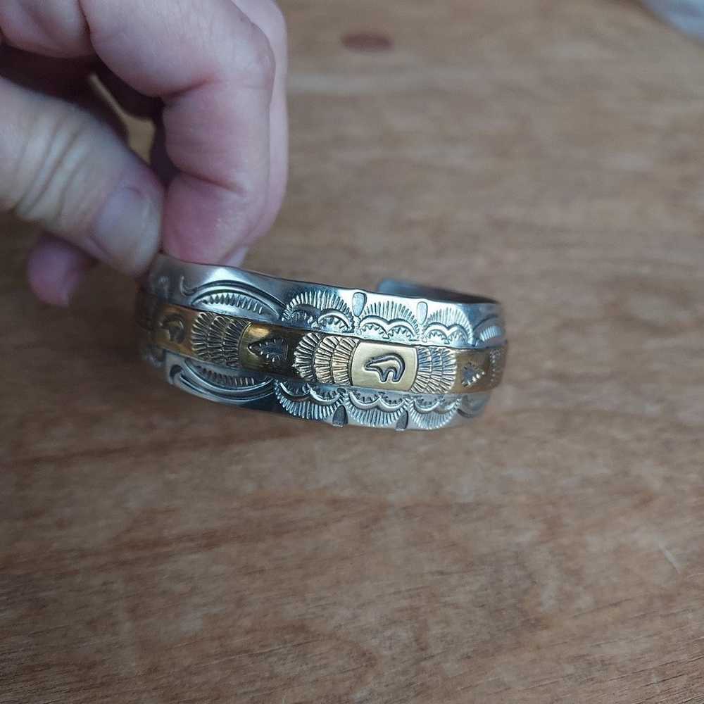 Sterling & 12k Navajo Vintage CUFF bears, arrow s… - image 10