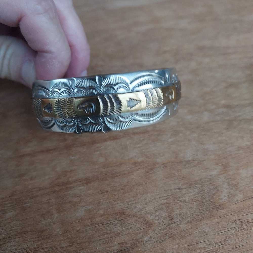 Sterling & 12k Navajo Vintage CUFF bears, arrow s… - image 5