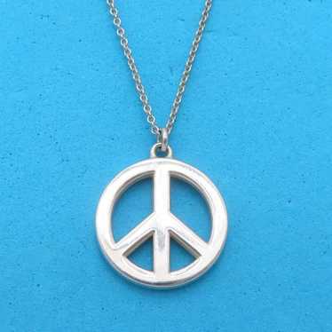 Tiffany Peace Sign Silver Necklace SV925 HH381 - image 1