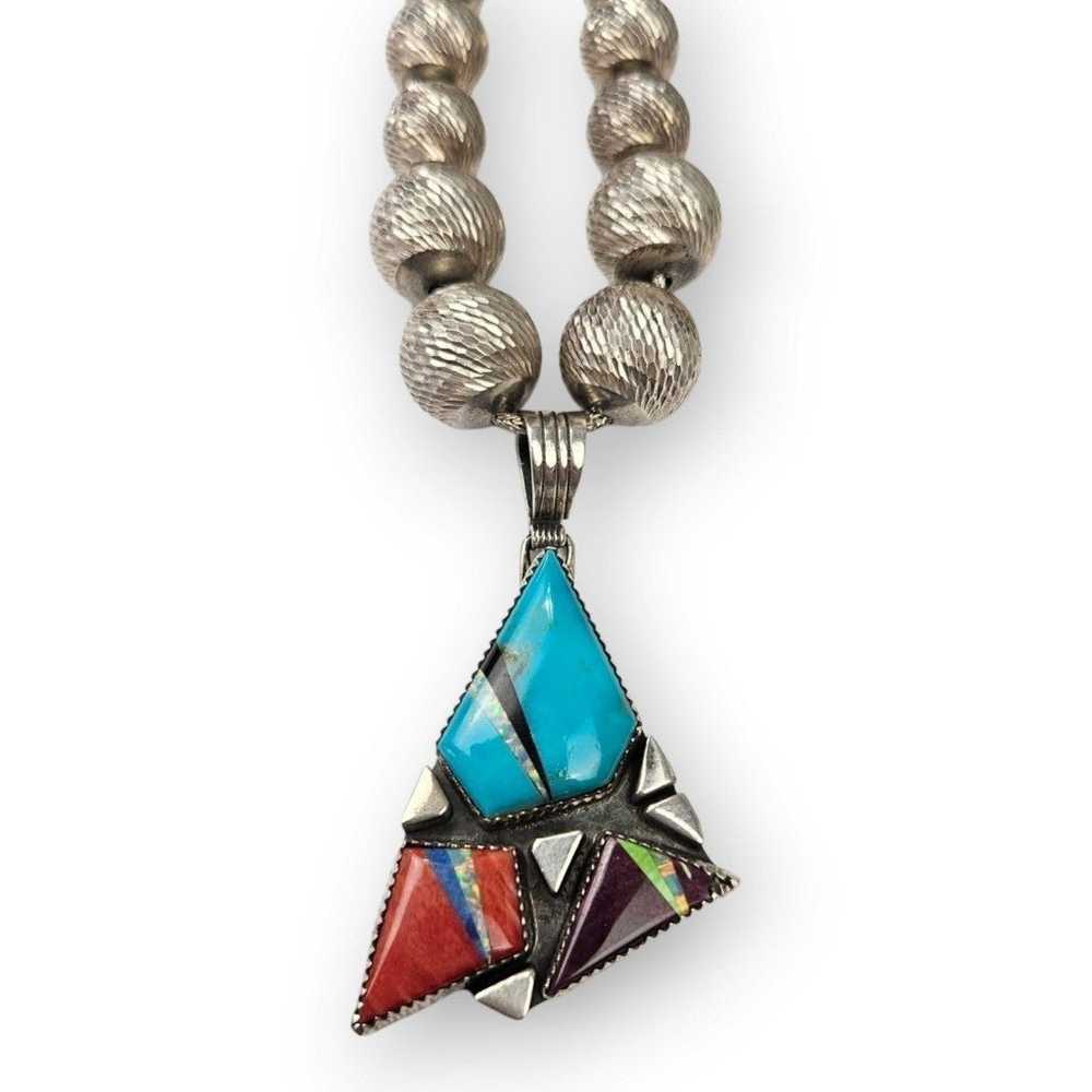 Andrew Johnson Navajo Sterling Necklace Multi-Sto… - image 1