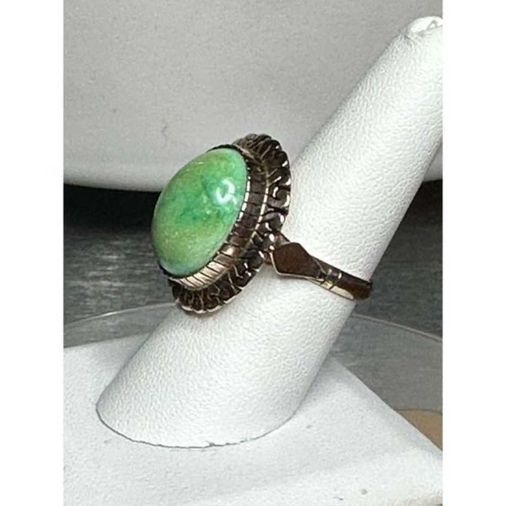 Vintage 10k yellow gold green turquoise ring 8 - image 2