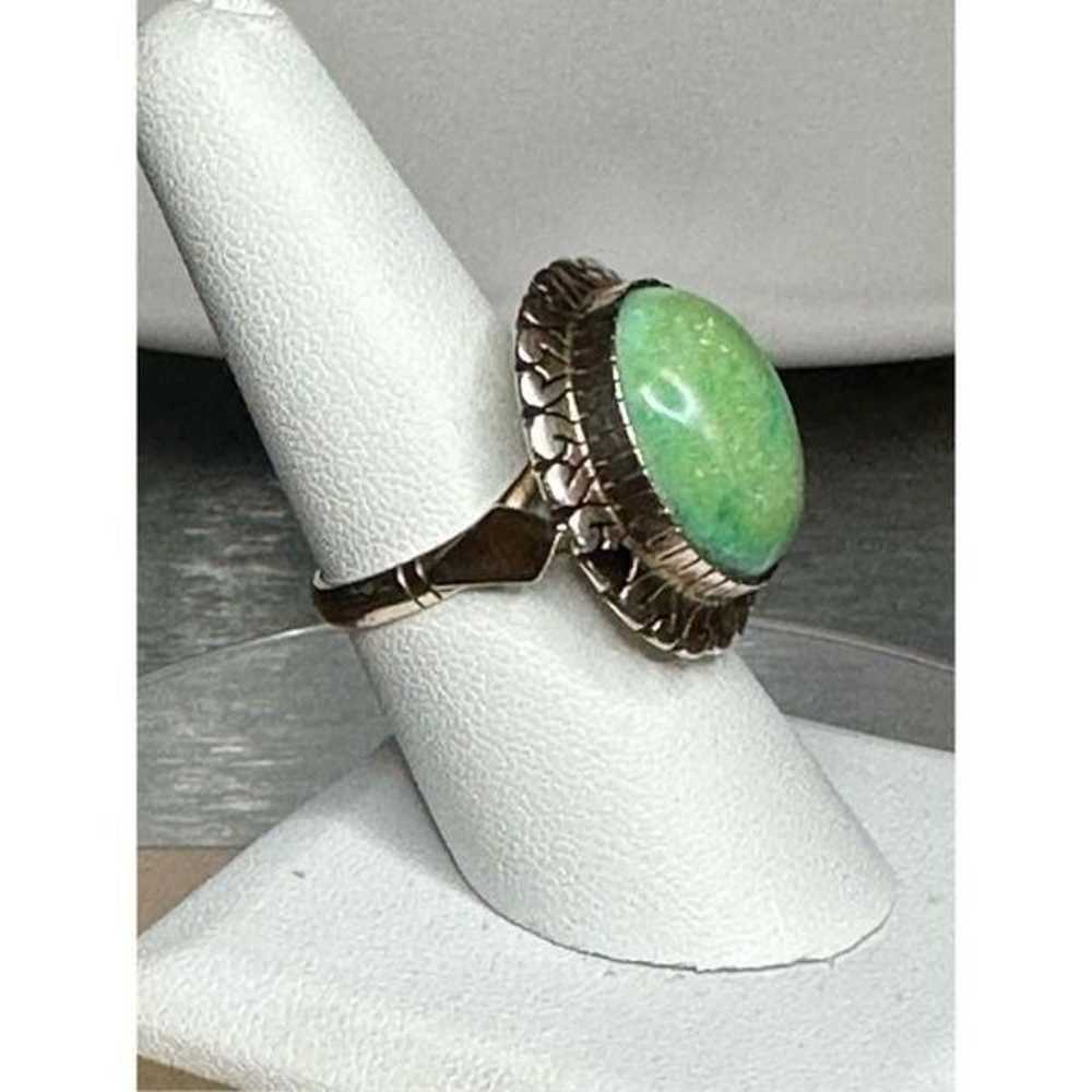 Vintage 10k yellow gold green turquoise ring 8 - image 4