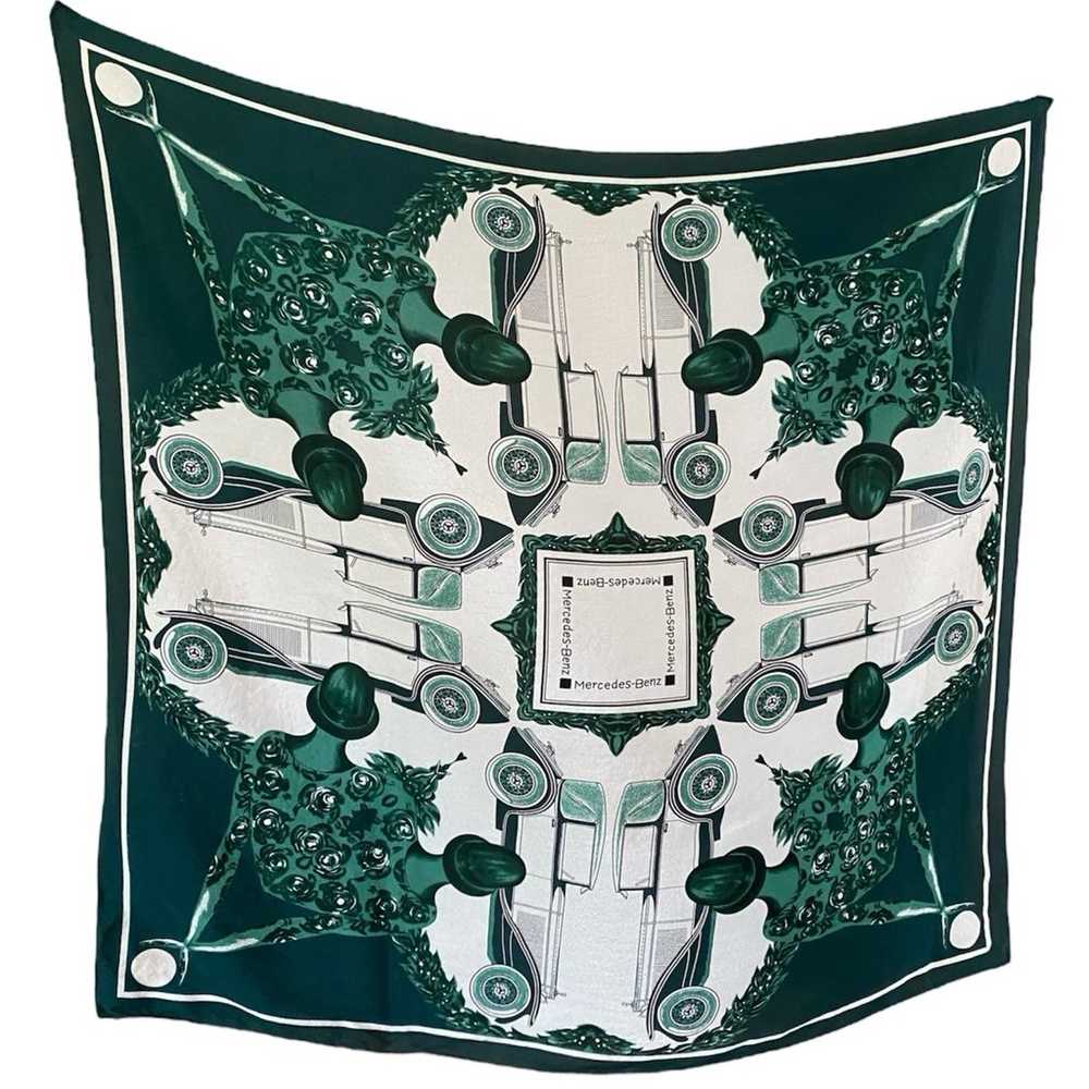 Mercedes-Benz Large Silk Scarf Green Classic Cars… - image 1