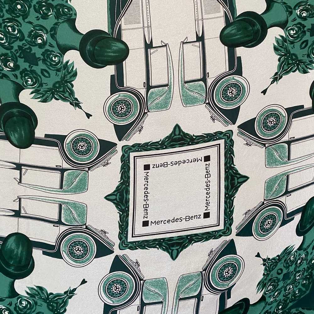 Mercedes-Benz Large Silk Scarf Green Classic Cars… - image 3