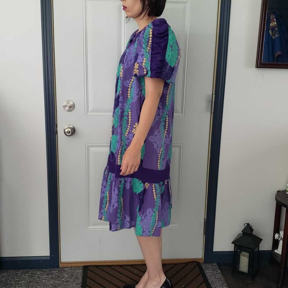 80s Purple and Green Cotton Hawaiian Dress - image 2