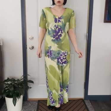 90s/Y2K Green and Purple Rayon Maxi Dress