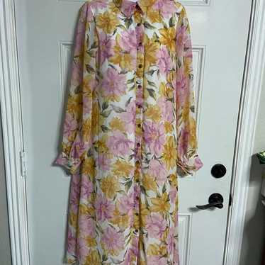 D6- INDIGO ROSE Pink Floral Maxi Shirt Dress - image 1