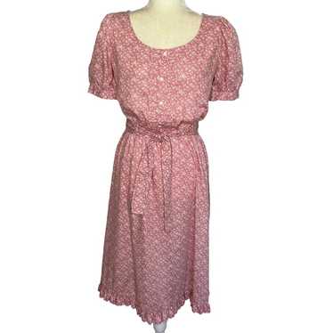 VTG Mijoi Pink Belted Miid Dress Size 12 Puff Slee