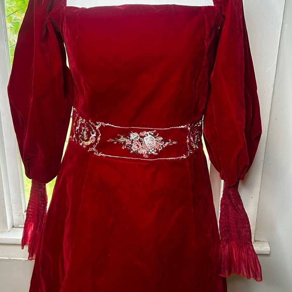 Embroidered Lantern Sleeve Little Red Dress - image 1