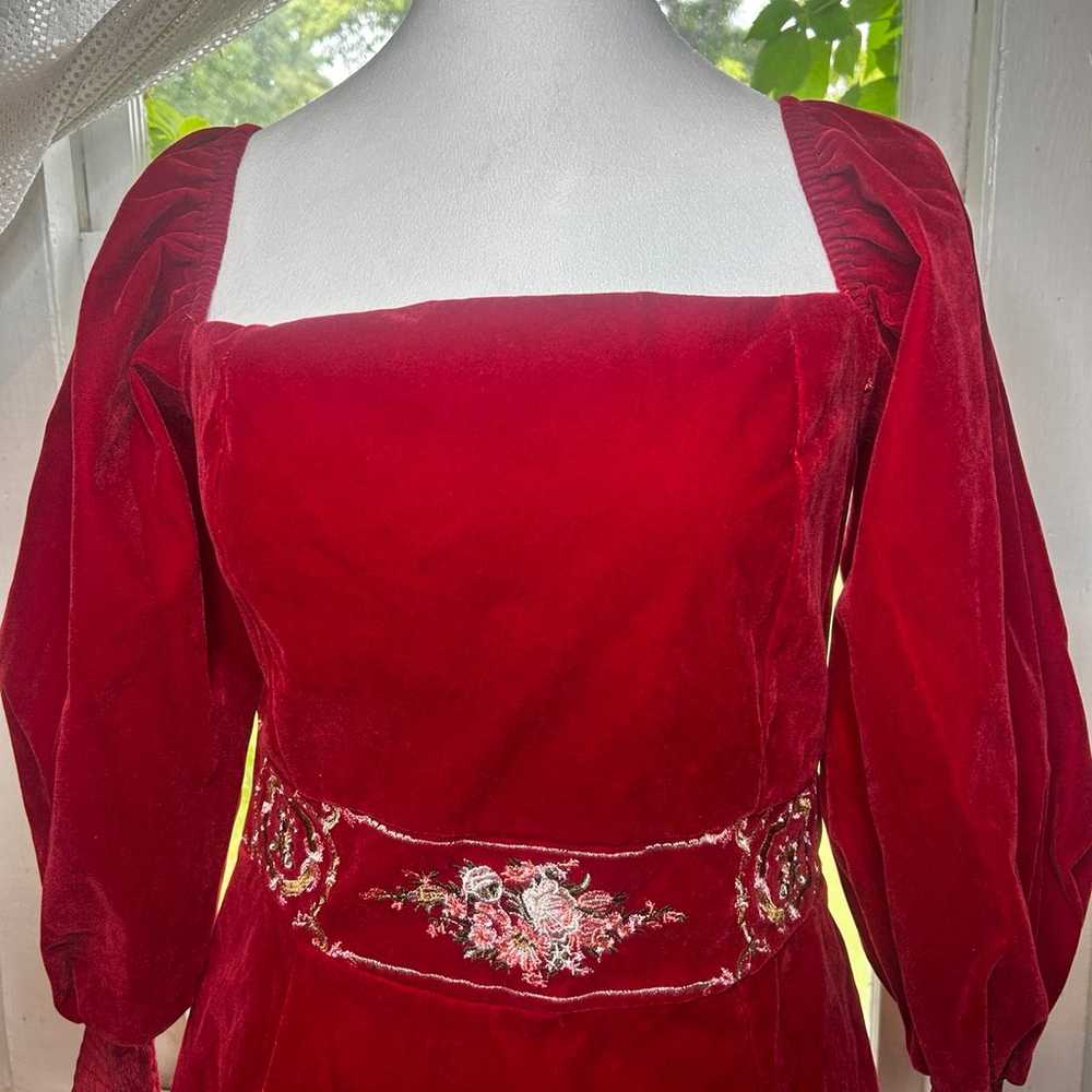 Embroidered Lantern Sleeve Little Red Dress - image 3