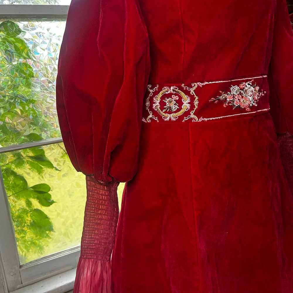 Embroidered Lantern Sleeve Little Red Dress - image 4