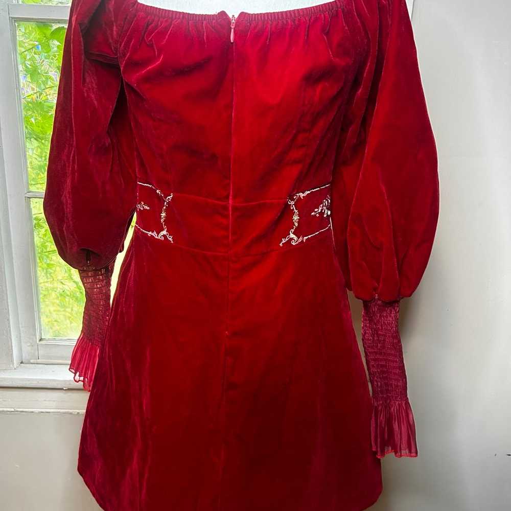 Embroidered Lantern Sleeve Little Red Dress - image 6